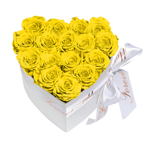 Forever Rose Heart Box Bouquet - Small (White Box - 14 Roses)