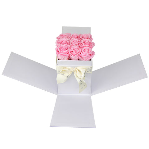 Square Rose Box Bouquet - 9 Roses (White Box)