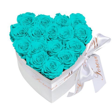 Forever Rose Heart Box Bouquet - Small (White Box - 14 Roses)