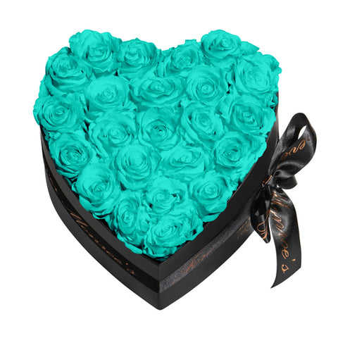 Forever Rose Heart Box Bouquet - (Black Box 20+ Roses)
