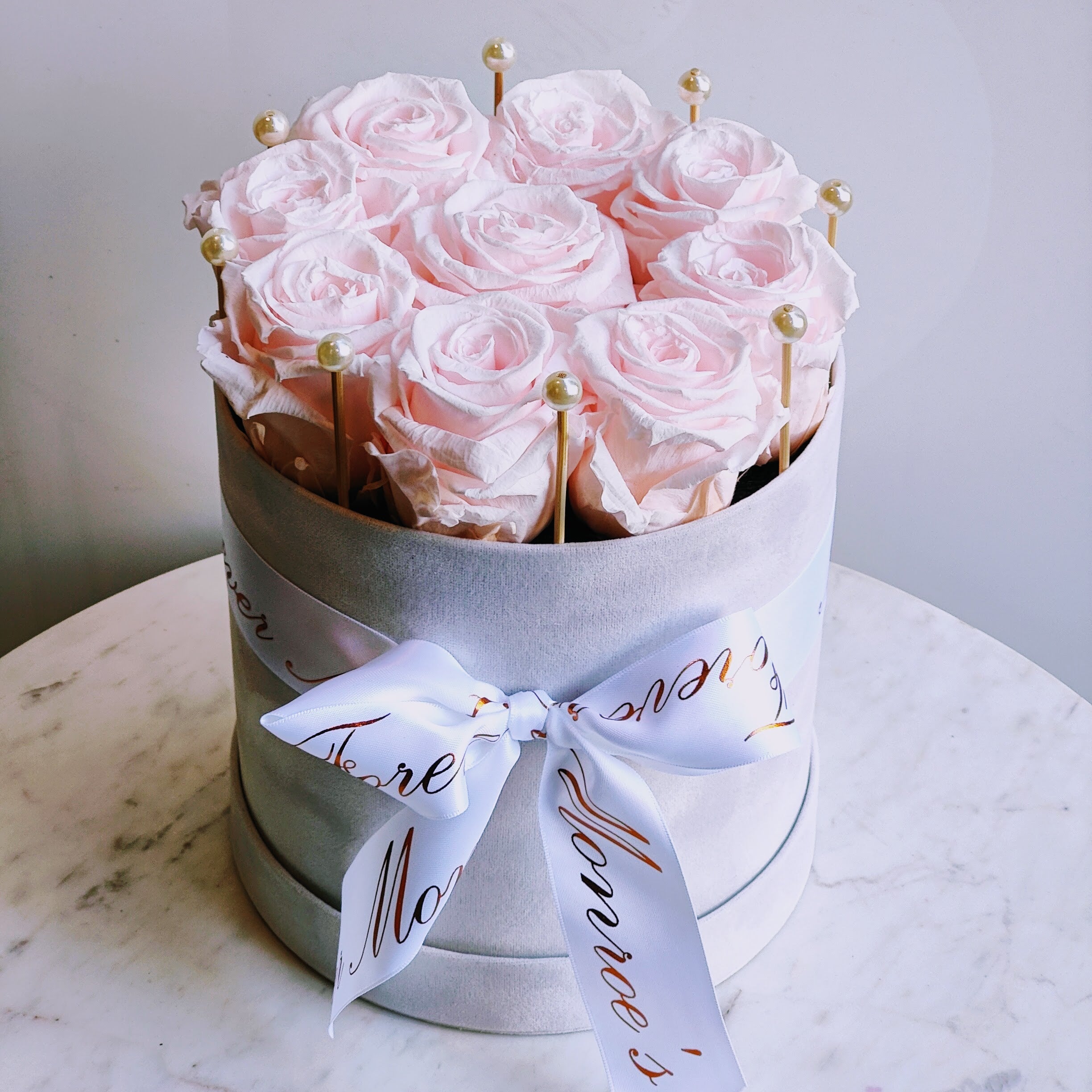Forever roses in White Velvet Box (9 Roses)