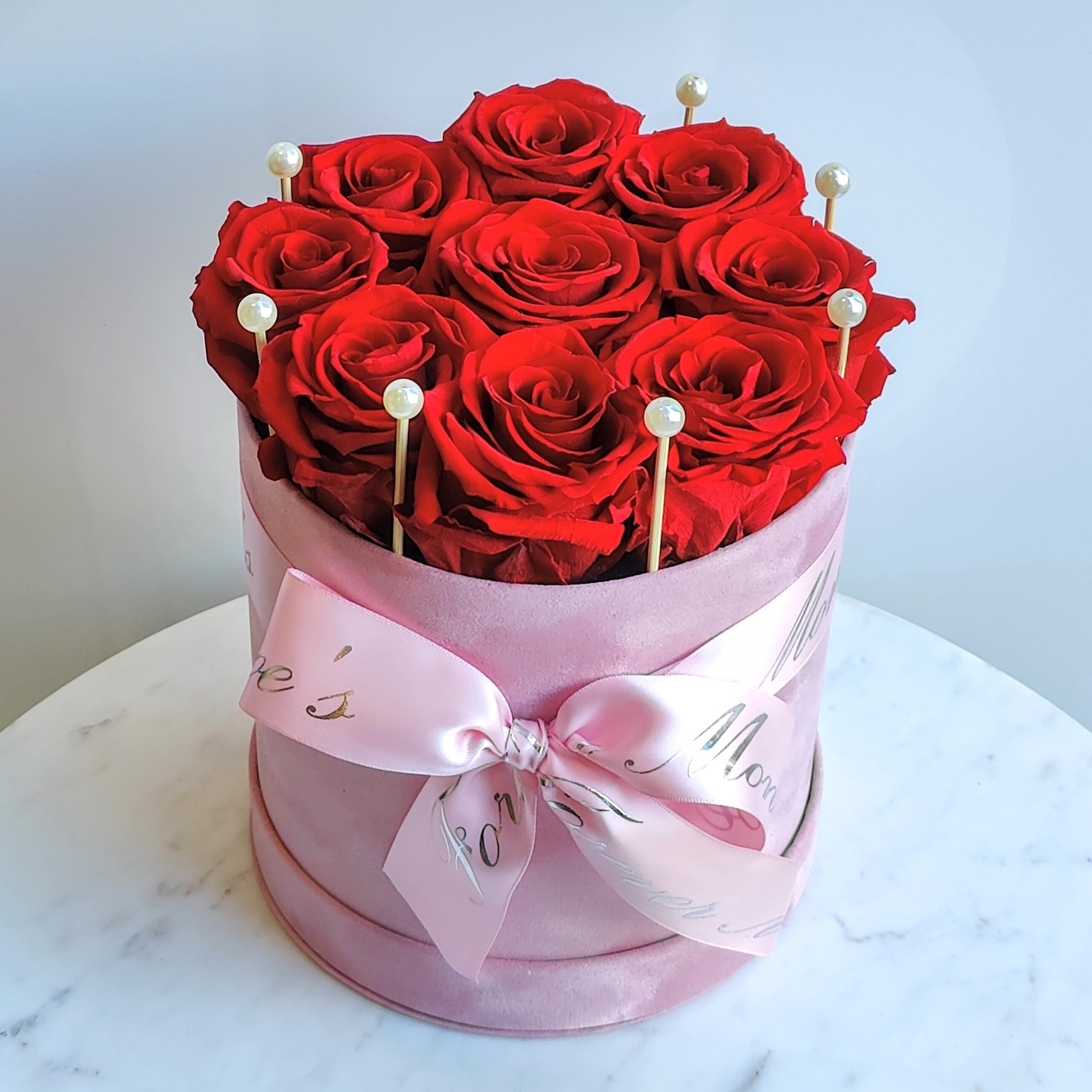 Forever roses in Pink Velvet Box (9 Roses)