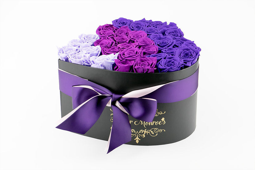 Violet Ombre Roses - Heart Box Rose Bouquet - Medium (Black Box)