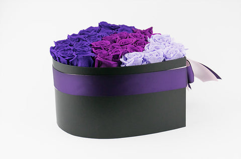Violet Ombre Roses - Heart Box Rose Bouquet - Medium (Black Box)