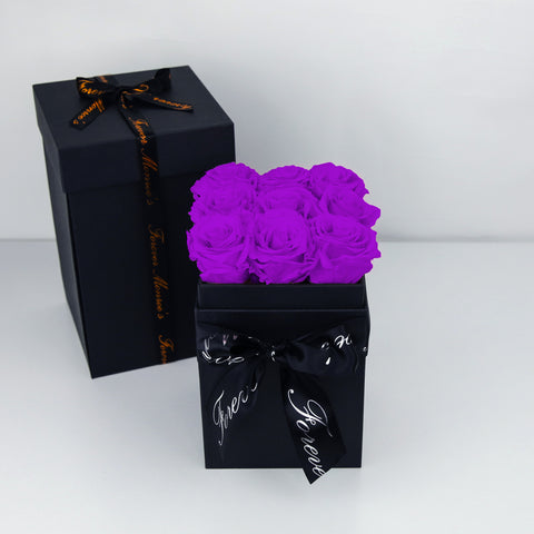 Square Rose Box Bouquet - 9 Forever Roses (Black Box)