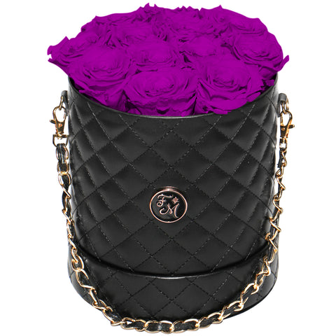 Forever Rose Hat Box Bouquet (Medium Black Box - 12 Roses)