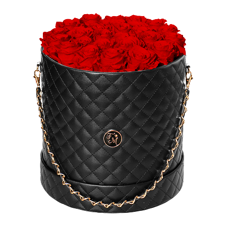 Forever Rose Hat Box Bouquet (Large Black Box - 24 Roses)