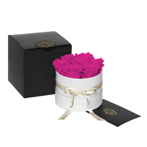 Forever Roses in Classic Round Box - Small (White Box 7-8 Roses)