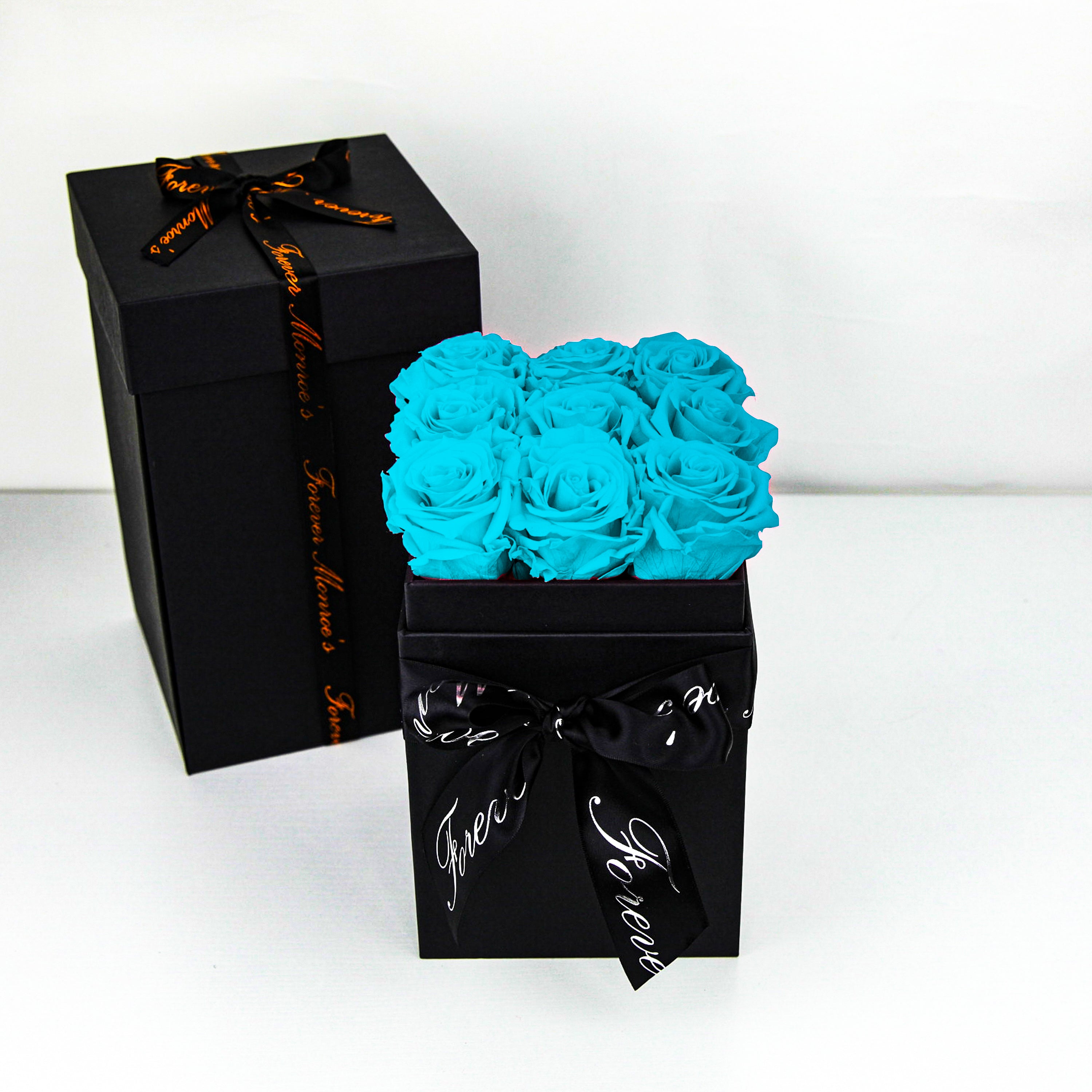Square Rose Box Bouquet - 9 Forever Roses (Black Box)