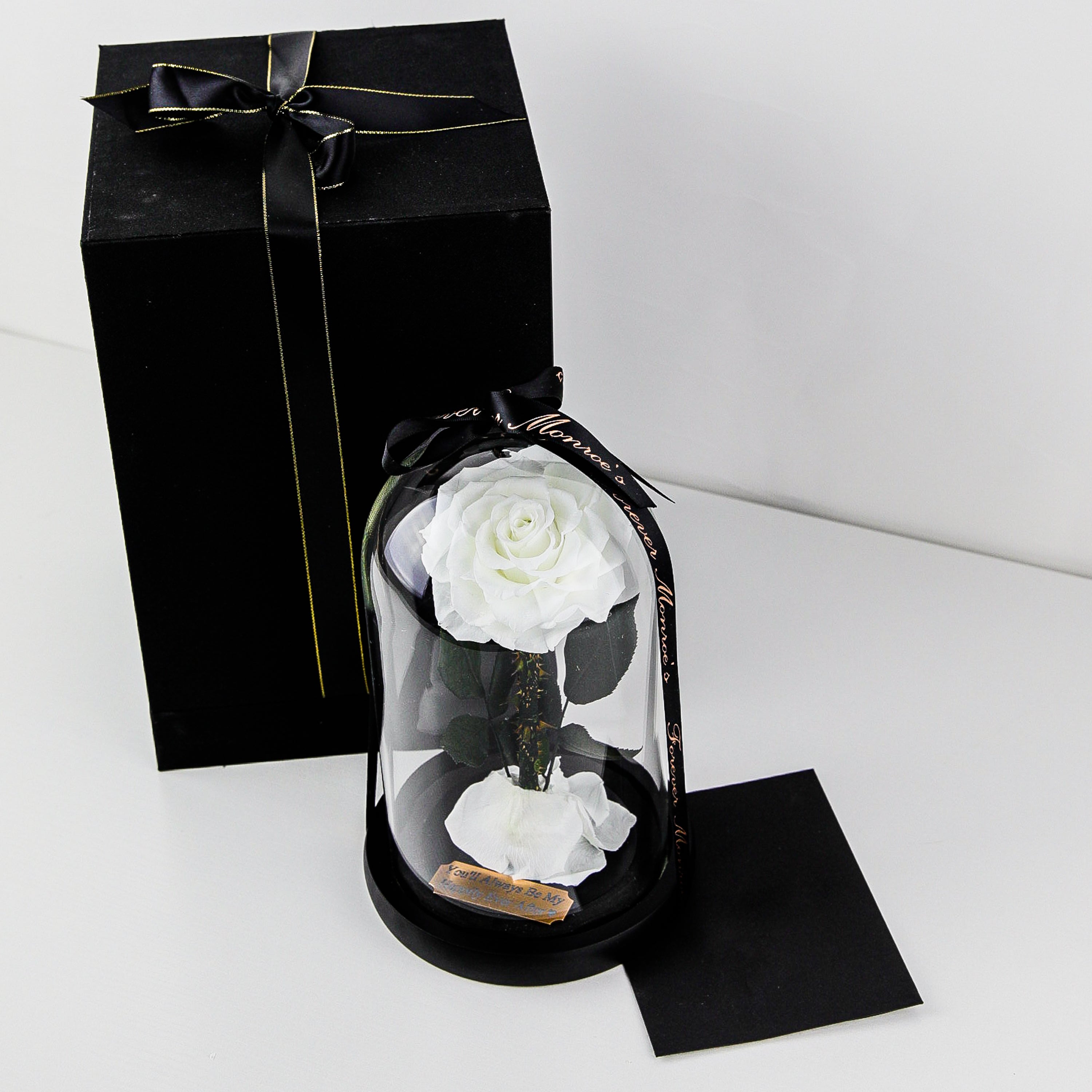White Enchanted Rose with Personalized Engraved Plate