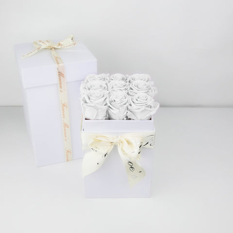 Square Rose Box Bouquet - 9 Roses (White Box)